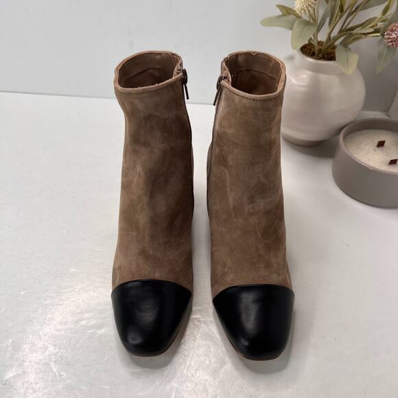 Steve Madden Jaslynn Leather/Synthetic Cap Toe Boot Taupe/Black Women 6.5M - Picture 5 of 10